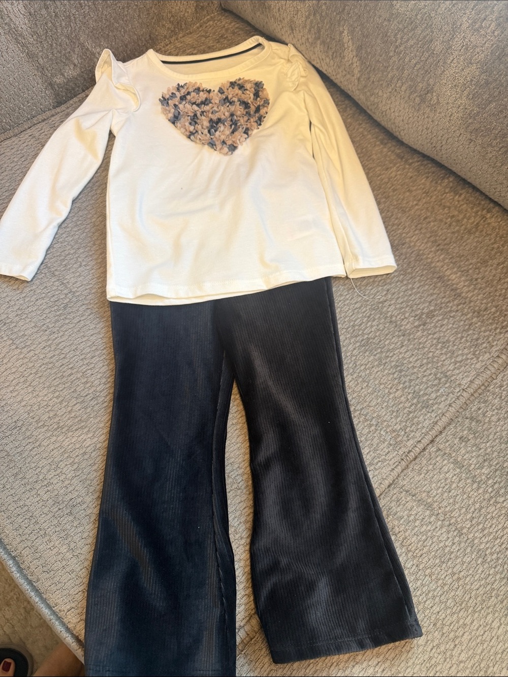 Cynthia Rowley Cream Ruffle-Shoulder Top & Black Corduroy Flare Pants